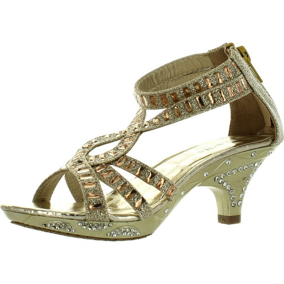 Lucita Girls Dress Shoes JAN-308KM Stunning Glitter and Rhinestone Heel Party Shoes