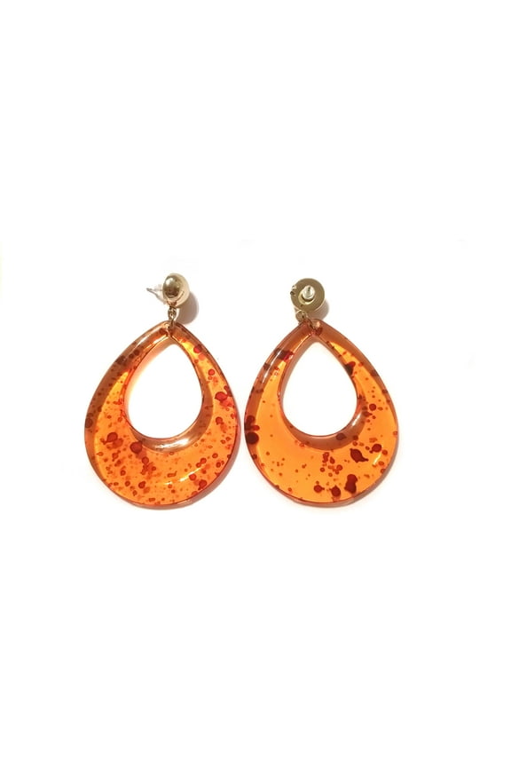 Lucite Hoop Earrings Teardrop Tortoise Amber Hoops 2.5 inch