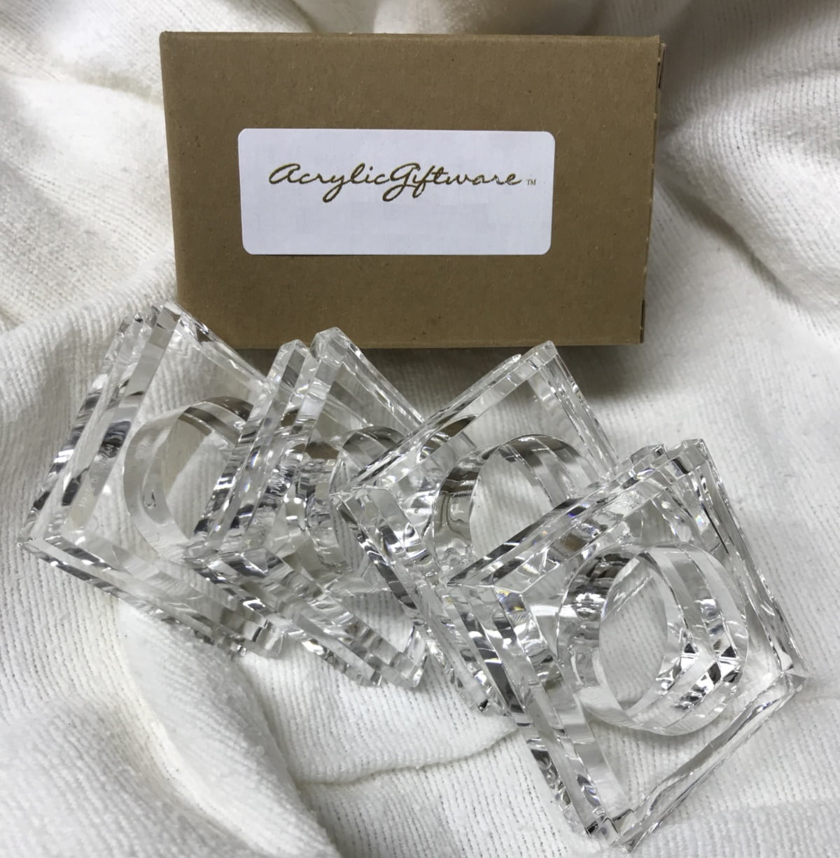 Lucite Square Beveled Acrylic Napkin Ring (SET OF 4)