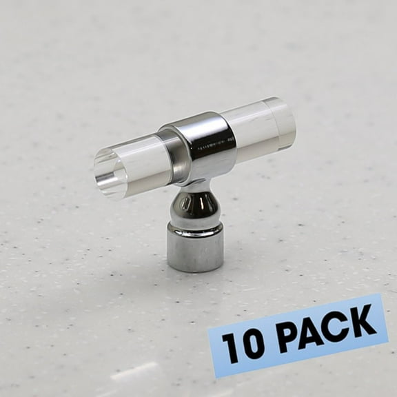 Lucite on Polished Chrome - Knob 2.2" x 0.66" Face - Clear Acrylic Cabinet Handle Furniture Door(10 Pack)