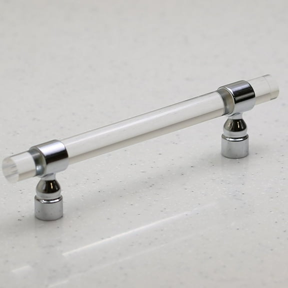 Lucite on Polished Chrome - Pull - 128mm Hole Centers, 7" Overall Length - Clear Acrylic Cabinet Handle Furniture Door