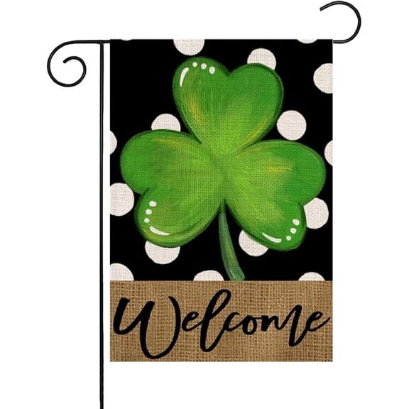 Luck Clovers St. Patrick''s Day Garden Flag Welcome Shamrocks Primitive 12 X 18 Double Sided Yards Flag Banner for Outside Decoration