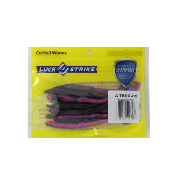 Luck-E-Strike, 4" Twirl Tail Worm, Tequila Sunrise, Bass, Freshwater, Soft Baits