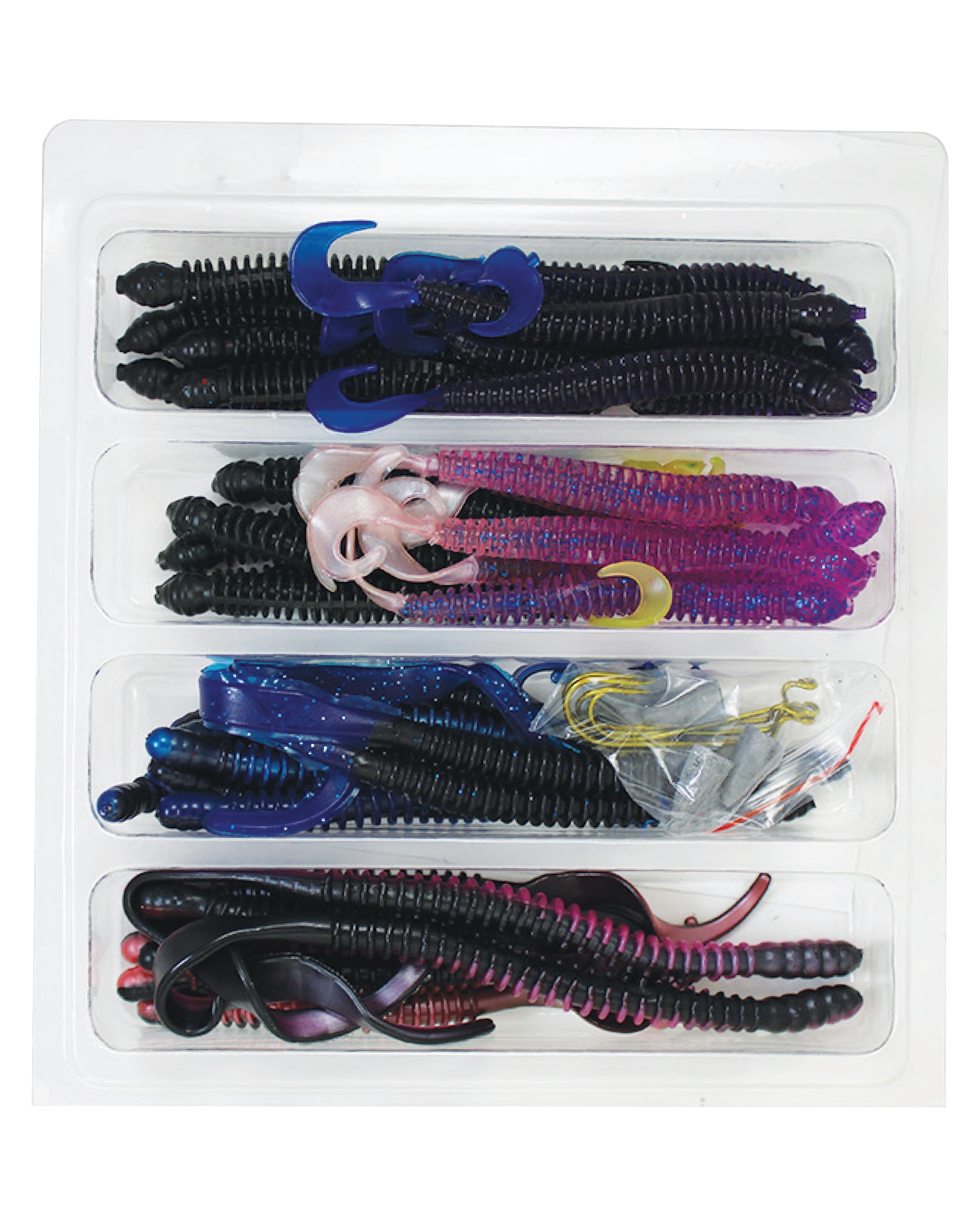 Luck E Strike 6 In Plastic and Lead Ringworm Kit Fishing Lures for Bass, 43 Pcs