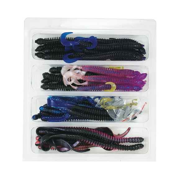 Luck E Strike 6 In Plastic and Lead Ringworm Kit Fishing Lures for Bass, 43 Pcs