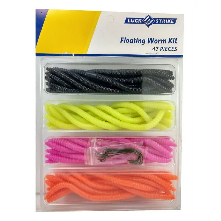 Luck-E-Strike, Floating Worm Kit, Assorted Colors, 47 piece, Freshwater,  Soft Baits