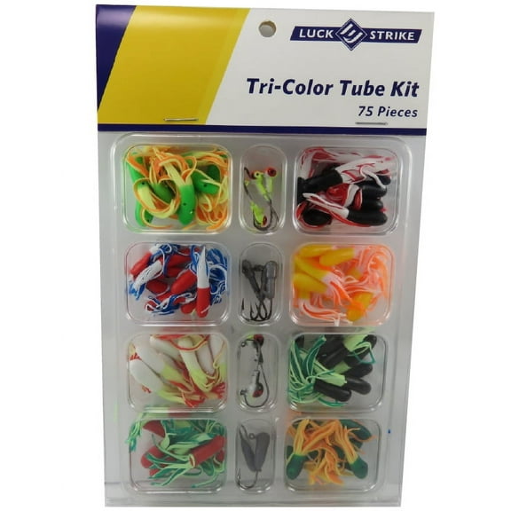 Luck-E-Strike Tri-Color Tube Fishing Lure Kit Assortment, 75 Piece, KIT-TCTL-6