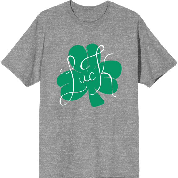 Luck Four-Leaf Clover Adult Short Sleeve Tee for St. Patrick's Day-Medium-Heather Gray