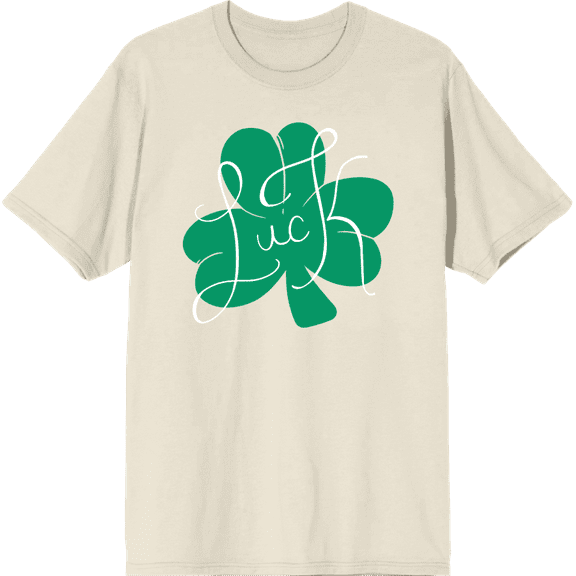 Luck Four-Leaf Clover Adult Short Sleeve Tee for St. Patrick's Day-Medium-Off-White