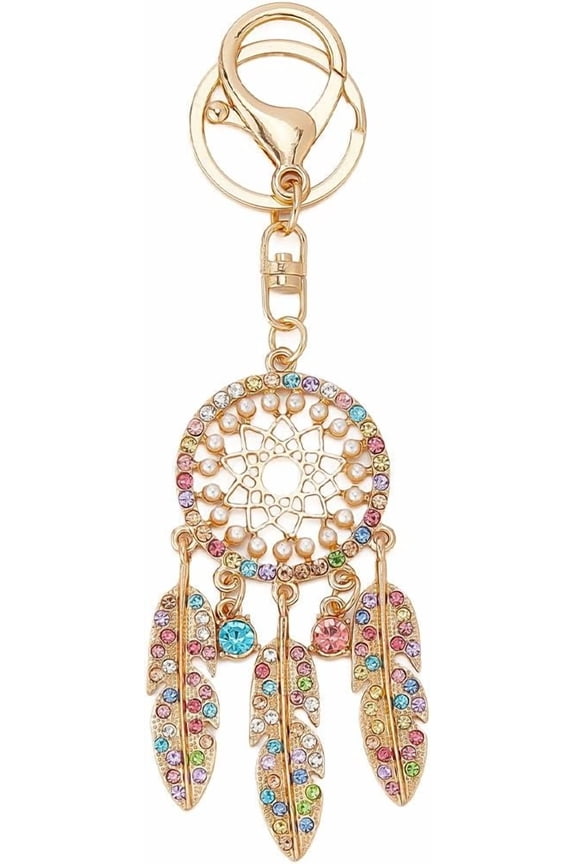 Luck Keychain for Friendship Women Mom Dream Catcher Rhinestone key Chain Feather Charms Key Ring Good Luck Dreamcatcher Protection for DIY Jewelry Crafts Making Hanging Decorations