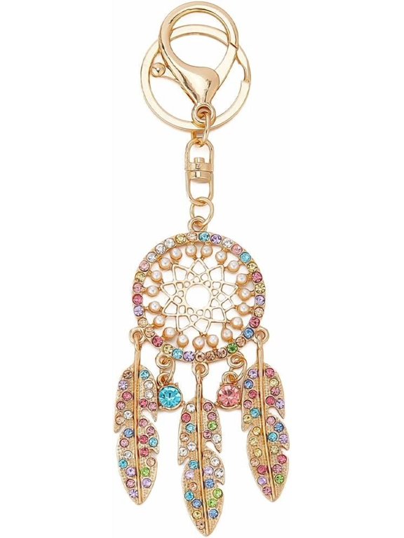 Luck Keychain for Friendship Women Mom Dream Catcher Rhinestone key Chain Feather Charms Key Ring Good Luck Dreamcatcher Protection for DIY Jewelry Crafts Making Hanging Decorations