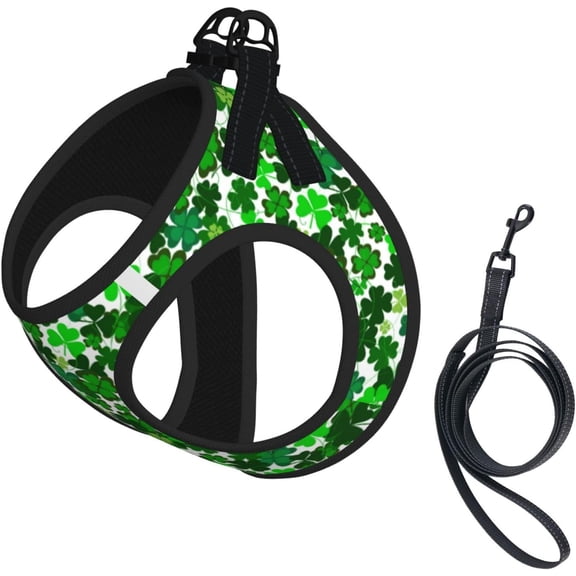 Luck O' The Irish Shamrocks No Pull Dog Harness and Leash Set, Cute Reflective Adjustable Vest for Small Dogs,Breathable Mesh Puppy Harness for Walking Hiking,Large