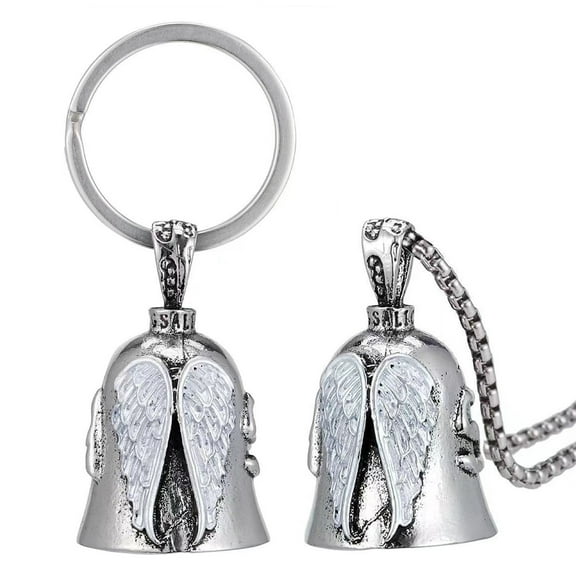 Luck Riding Bell Motorcycle Guardian Angel Wings Lucky Exorcist Bell Keychain Good Luck Talisman Keyring