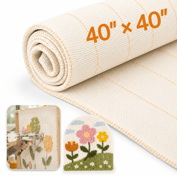 LuckArrives 40"x40" Overlocking Tufting Cloth with Marked Lines, Large Monk's Cloth Punch Needle Fabric for DIY Rug-Tufting Gun & Punch Needle