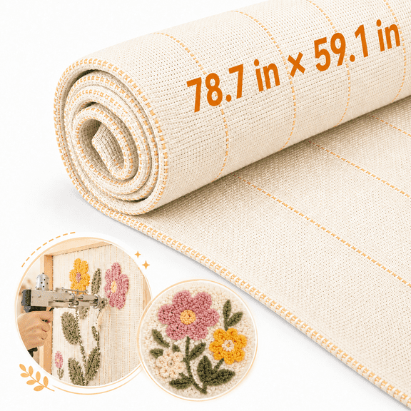 LuckArrives 78.7"x59.1" Overlocking Tufting Cloth with Marked Lines, Large Monk's Cloth Punch Needle Fabric for DIY Rug-Tufting Gun & Punch Needle