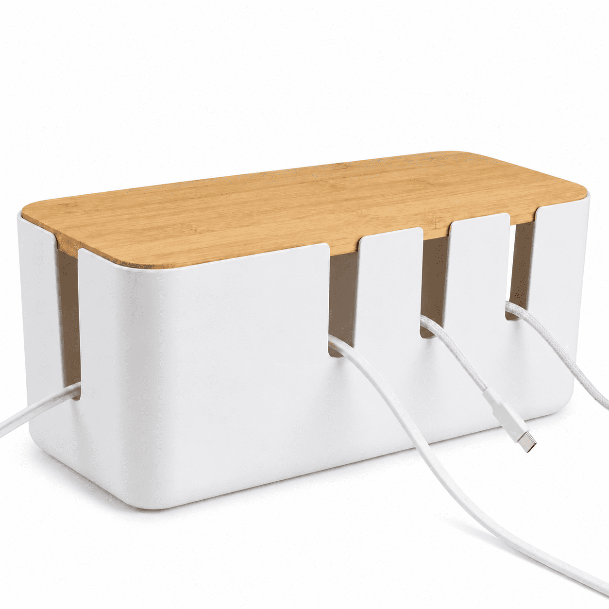 Wooden Cable Management Box – Multi-Functional Cord Organizer With Heat Dissipation, 11.99" X 5.5" X 5.31" Light Brown