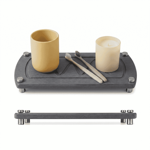 LuckArrives Kitchen Sink Caddy, Diatomite Water Absorbing Stone Tray for Sink Bathroom – Fast Drying, Soap Dish, Sponge Holder, 11"x4.4" with Stainless Steel Legs(Dark gray)