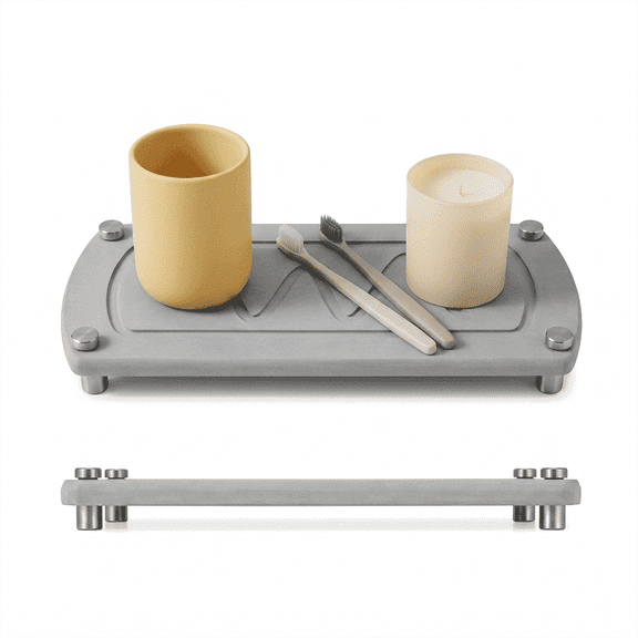 LuckArrives Kitchen Sink Caddy, Diatomite Water Absorbing Stone Tray for Sink Bathroom – Fast Drying, Soap Dish, Sponge Holder, 11"x4.4" with Stainless Steel Legs(Grey)
