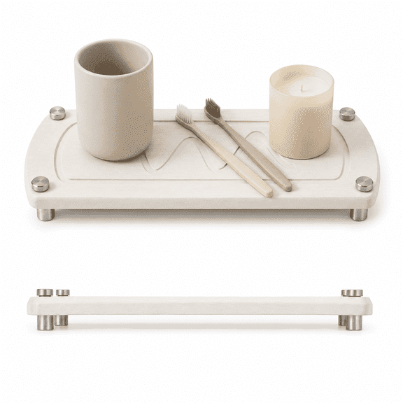 LuckArrives Kitchen Sink Caddy, Diatomite Water Absorbing Stone Tray for Sink Bathroom – Fast Drying, Soap Dish, Sponge Holder, 11"x4.4" with Stainless Steel Legs(White)