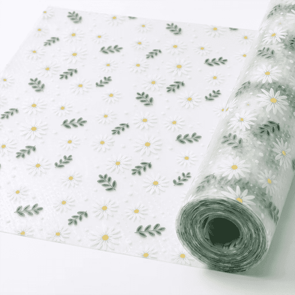 LuckArrives Shelf Liner, NonAdhesive EVA Cabinet & Drawer Liner, 11.8"x120", Waterproof & NonSlip, Daisy Pattern Easy Cut