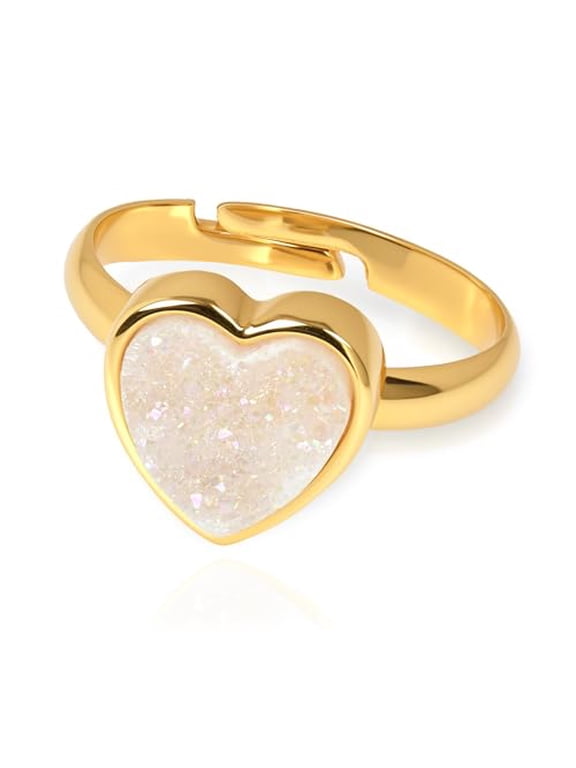 Natural Crystal Point Ring for Women, Adjustable Open Band Gemstone Jewelry