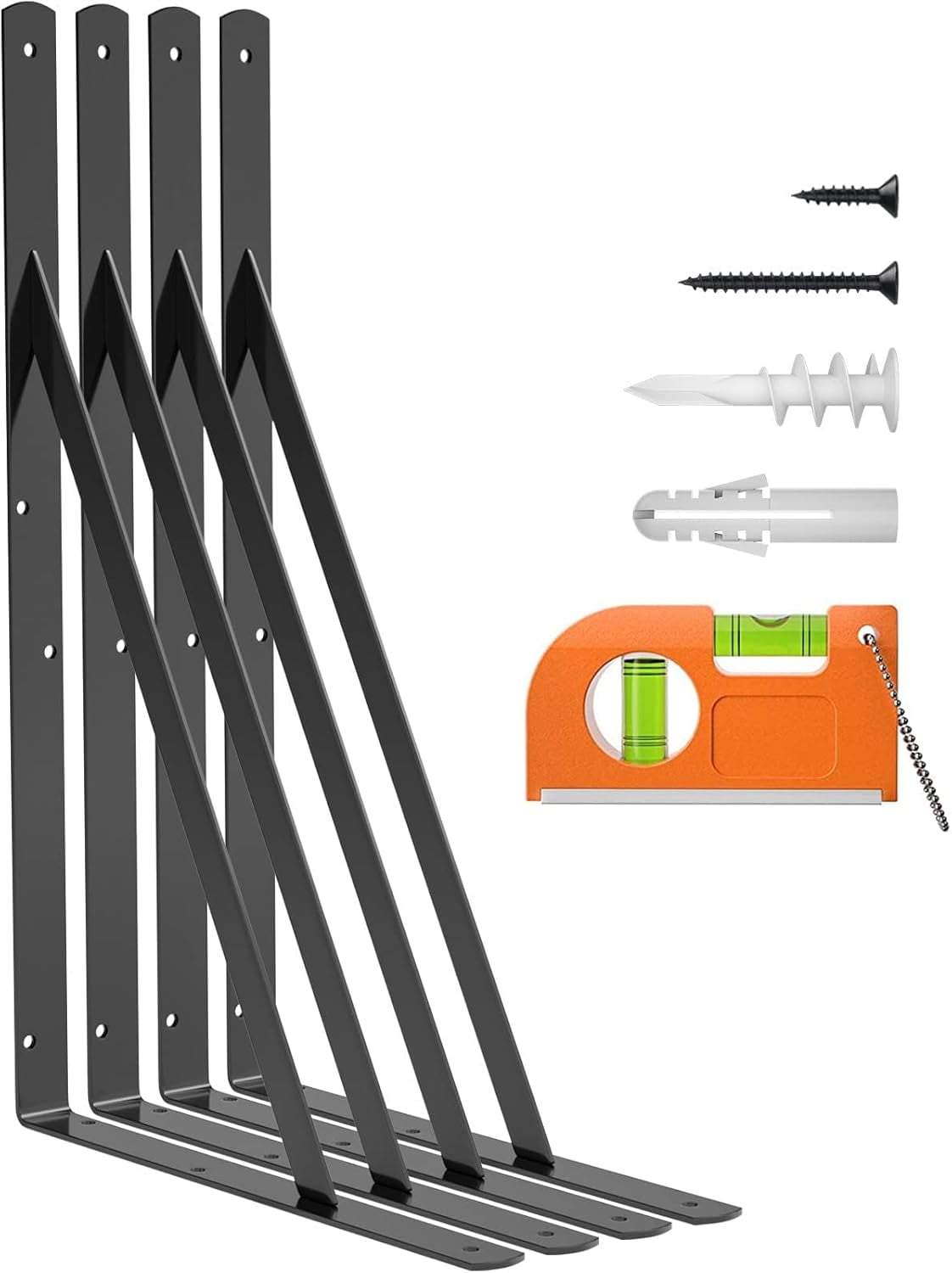 LuckIn 12-Pack Heavy Duty Shelf Bracket 18 Inch, L Brackets for Floating Shelves 18/20/24 Inch, 250 lbs Max Load, 90 Degree Right Angle with Hardware Included, Black