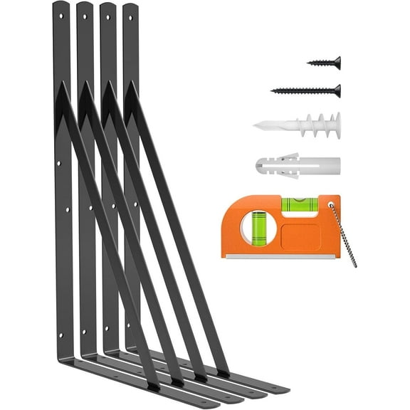 LuckIn 12-Pack Heavy Duty Shelf Bracket 18 Inch, L Brackets for Floating Shelves 18/20/24 Inch, 250 lbs Max Load, 90 Degree Right Angle with Hardware Included, Black