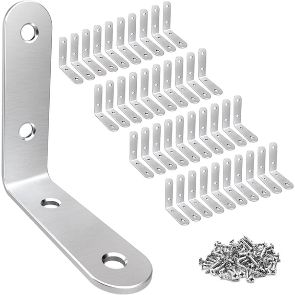 LuckIn 40 Pack Corner Brace 2" x 2", Heavy Duty L Brackets for Shelves and Wood, Stainless Steel Right Angle Bracket with Screws, 50mm x 50mm C8
