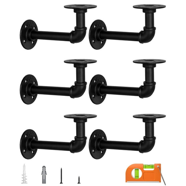 LuckIn Pipe Shelf Brackets for DIY 8 10 12 14 Inch Floating Shelves, Industrial Iron Pipe