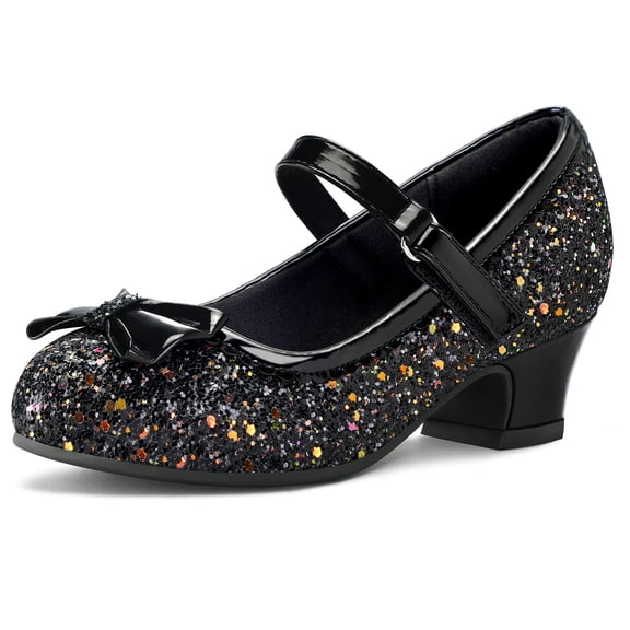 LuckLilac Girls Black Dress Shoes Mary Jane Princess Shoes,1.5 in Hook & Loop For Wedding Party Pumps 13M