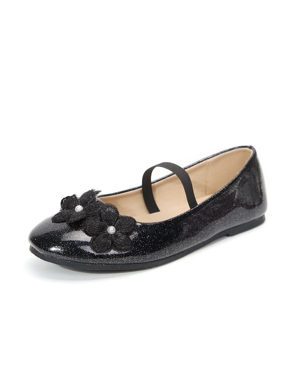 Girls Black Glitter Flats Flower Dress Ballet Flat Shoes for 1 Big Kid Party Wedding School