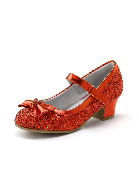 Girls Red Dress Shoes Mary Jane Princess Shoes,1.5 in Hook & Loop For Wedding Party Pumps 12M