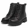 thumbnail image 1 of LuckLilac Kids Combat Boots Girls Classic Ankle Booties Side Zipper Waterproof Shoes for School Outdoor,Black PU 13M, 1 of 7