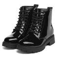 thumbnail image 1 of LuckLilac Kids Combat Boots Girls Classic Ankle Booties Side Zipper Waterproof Shoes for School Outdoor,Black 1M, 1 of 7