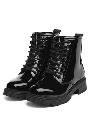 Kids Combat Boots Girls Classic Ankle Booties Side Zipper Waterproof Shoes for School Outdoor,Black 1M