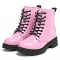 thumbnail image 1 of LuckLilac Kids Combat Boots Girls Classic Ankle Booties Side Zipper Waterproof Shoes for School Outdoor,Pink 1M, 1 of 7