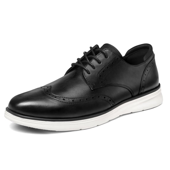LuckLilac Men's Oxfords Shoes,Wingtip, Casual Business Dress Sneaker,Black/White,10M