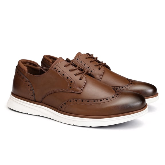 LuckLilac Men's Oxfords Shoes,Wingtip, Casual Business Dress Sneaker,Brown, 8M