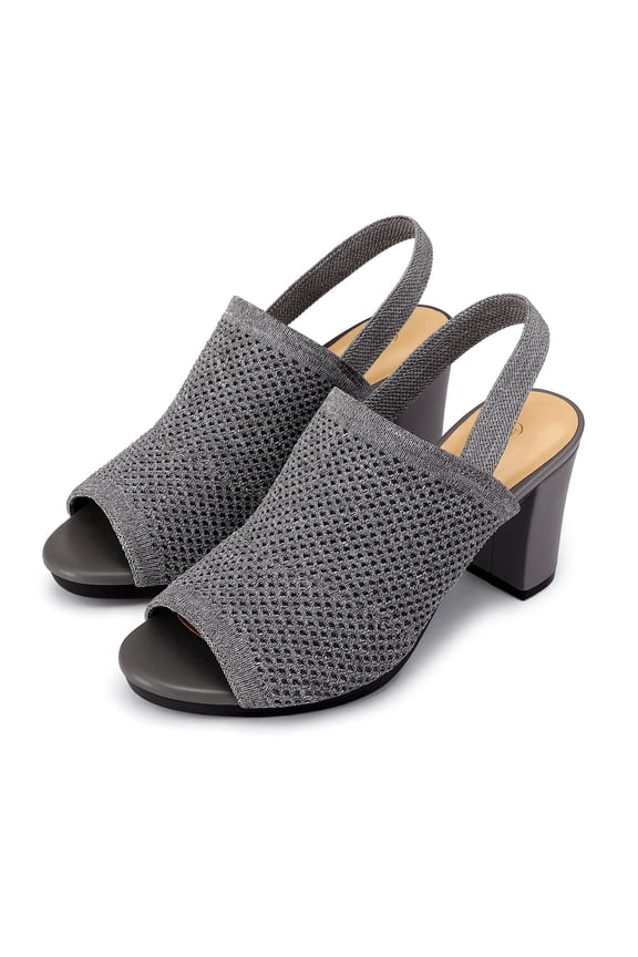 Women's Knit Block High Heels Elastic Slingback Fishmouth Open Toe 3 inch Heeled Sandals,Gray,8M
