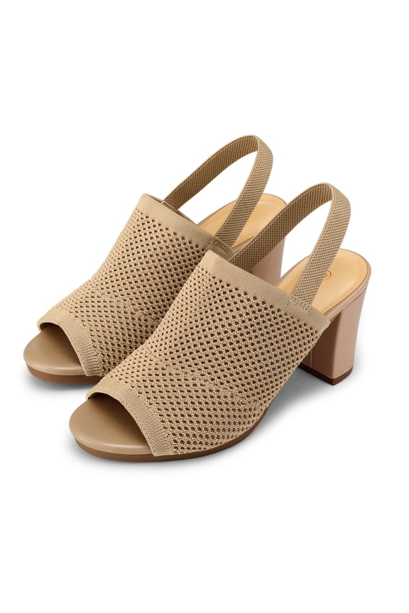 Women Chunky High Heels Elastic Slingback Fishmouth Open Toe 3 Inch Heeled Sandals