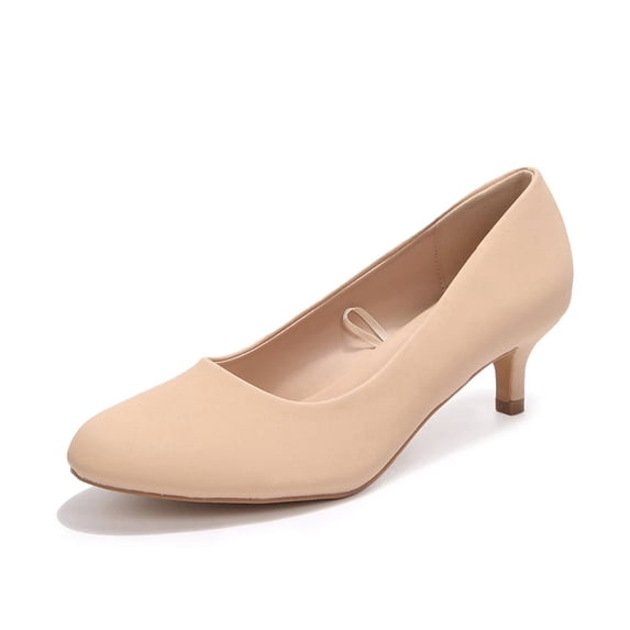 Rexoro Women's Classic Round Close Toe Pumps Slip On Low Thin Heel Heels Office Daily Dress Occasions Shoes