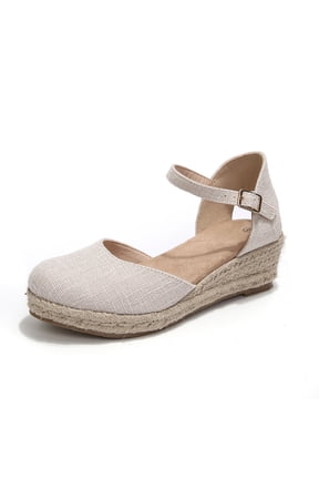 Women's Espadrilles Wedge Sandals Round Closed Toe Ankle Strap Buckle Heels Casual Daily Wear Shoes