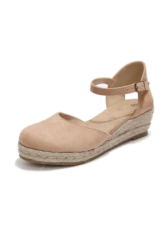 Women's Espadrilles Wedge Sandals Round Closed Toe Ankle Strap Buckle Heels Casual Daily Wear Shoes