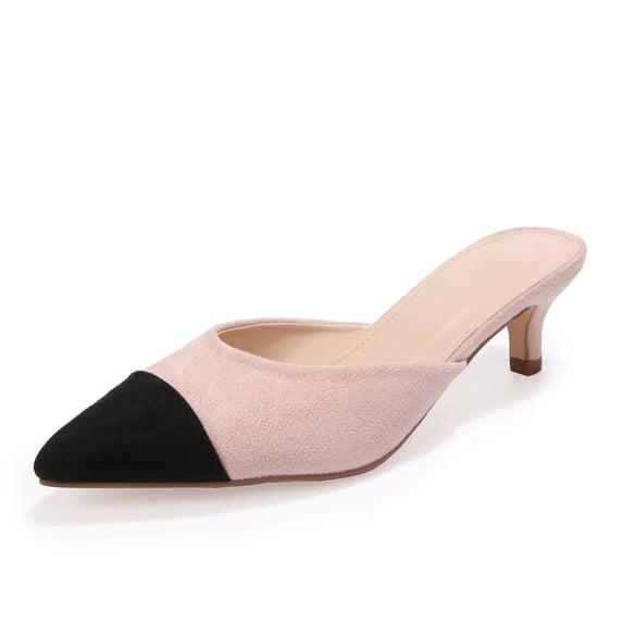 LuckLilac Women's Pointed Toe Mule Heels 2 Inch Two Tone Backless Slip-On Dress Shoes