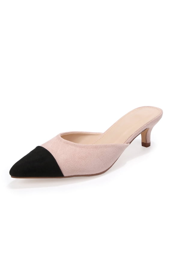 Women's Pointed Toe Mule Heels 2 Inch Two Tone Backless Slip-On Dress Shoes