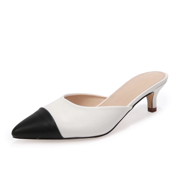 LuckLilac Women's Pointed Toe Mule Heels 2 Inch Two Tone Backless Slip-On Dress Shoes