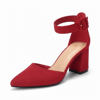 LuckLilac Women's Pointed Toe Pumps Block Heel Ankle Strap Adjustable Buckle Heels sandals Dress Shoes for Casual Party Daily Wear