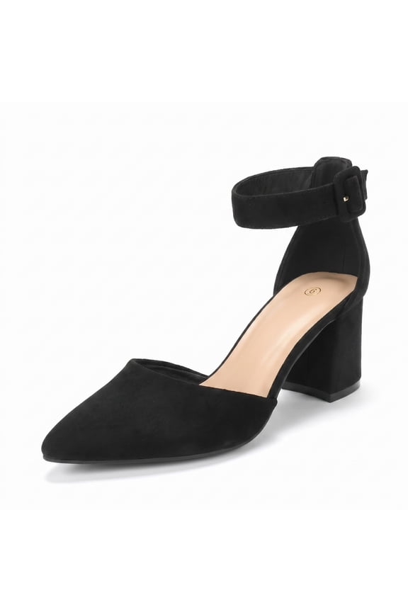 Women's Pointed Toe Pumps Block Heel Ankle Strap Adjustable Buckle Heels sandals Dress Shoes for Casual Party Daily Wear