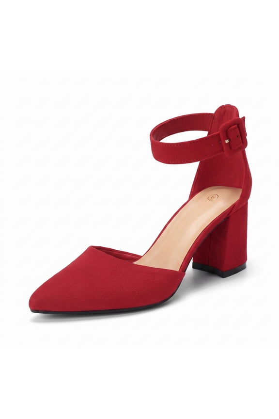 Women's Pointed Toe Pumps Block Heel Ankle Strap Adjustable Buckle Heels sandals Dress Shoes for Casual Party Daily Wear