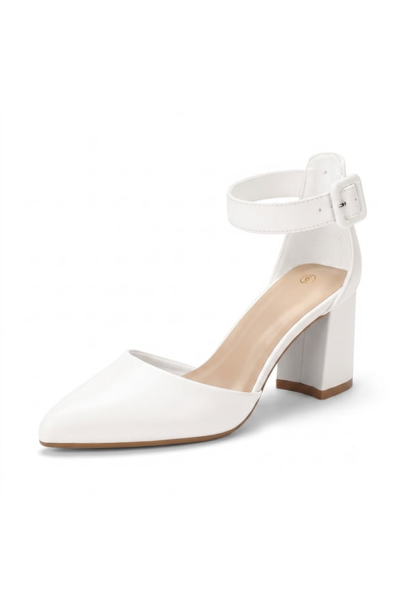 Women's Pointed Toe Pumps Block Heel Ankle Strap Adjustable Buckle Heels sandals Dress Shoes for Casual Party Daily Wear